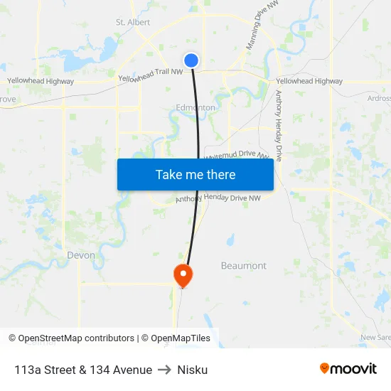 113a Street & 134 Avenue to Nisku map