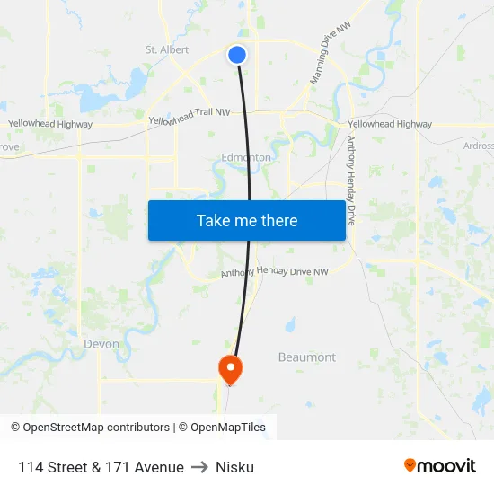 114 Street & 171 Avenue to Nisku map