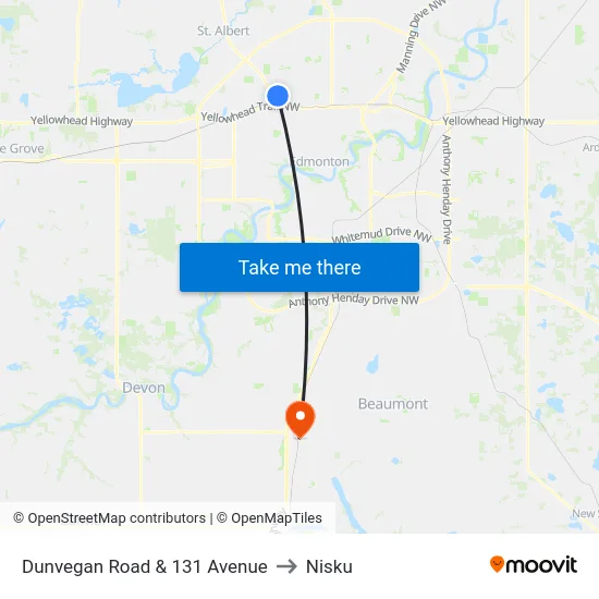 Dunvegan Road & 131 Avenue to Nisku map