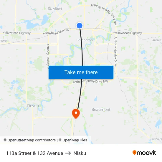 113a Street & 132 Avenue to Nisku map