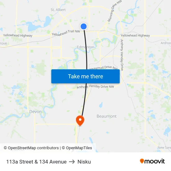 113a Street & 134 Avenue to Nisku map