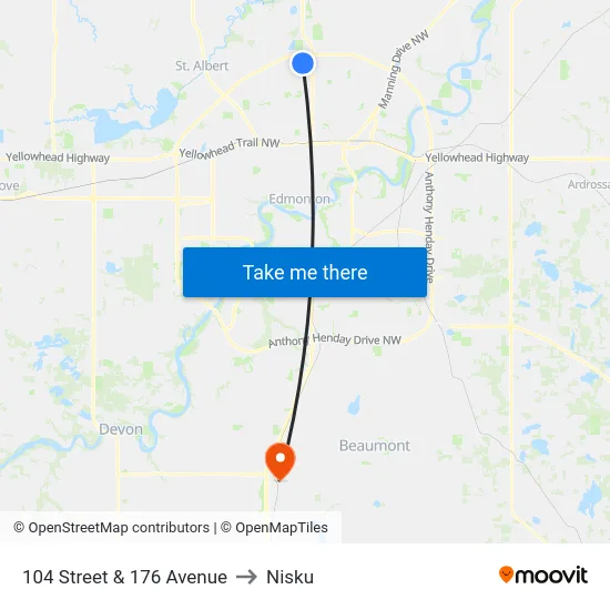 104 Street & 176 Avenue to Nisku map