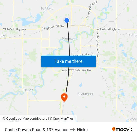 Castle Downs Road & 137 Avenue to Nisku map