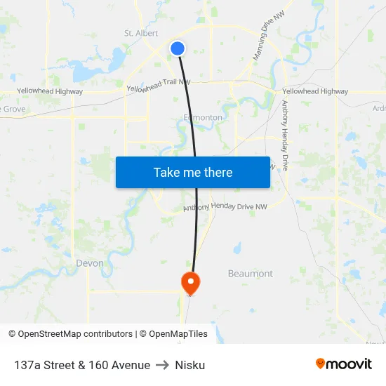 137a Street & 160 Avenue to Nisku map