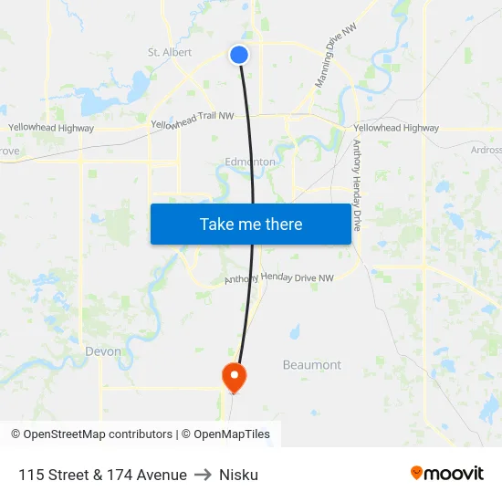 115 Street & 174 Avenue to Nisku map