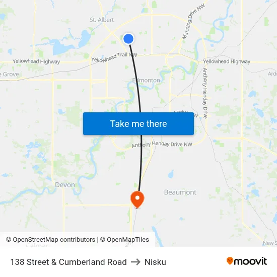 138 Street & Cumberland Road to Nisku map