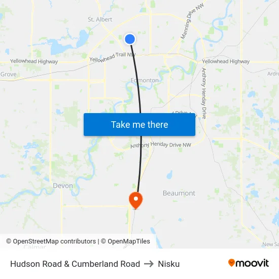 Hudson Road & Cumberland Road to Nisku map