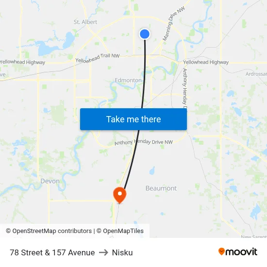 78 Street & 157 Avenue to Nisku map