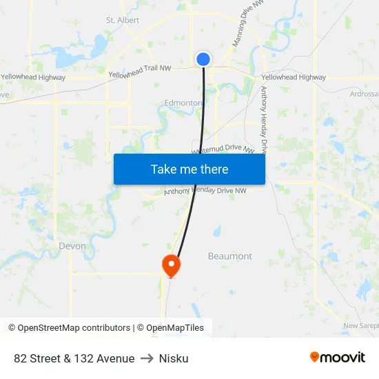 82 Street & 132 Avenue to Nisku map