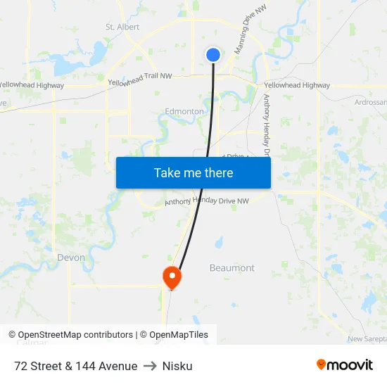 72 Street & 144 Avenue to Nisku map