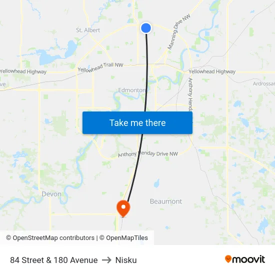 84 Street & 180 Avenue to Nisku map