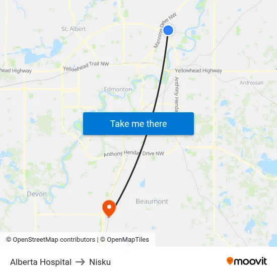 Alberta Hospital to Nisku map