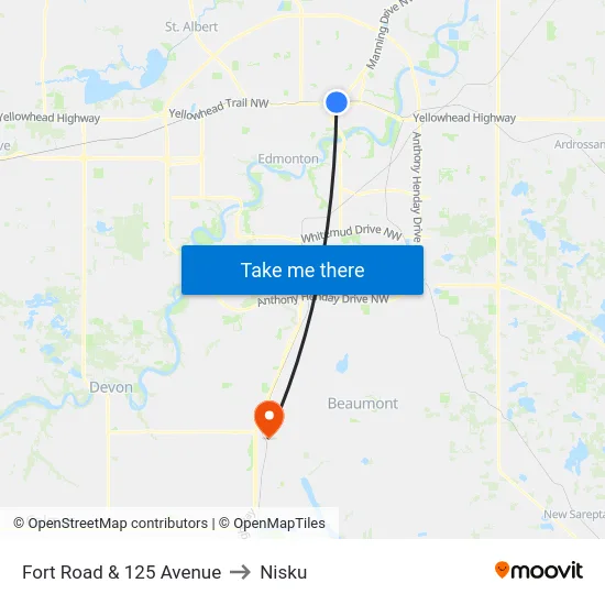Fort Road & 125 Avenue to Nisku map