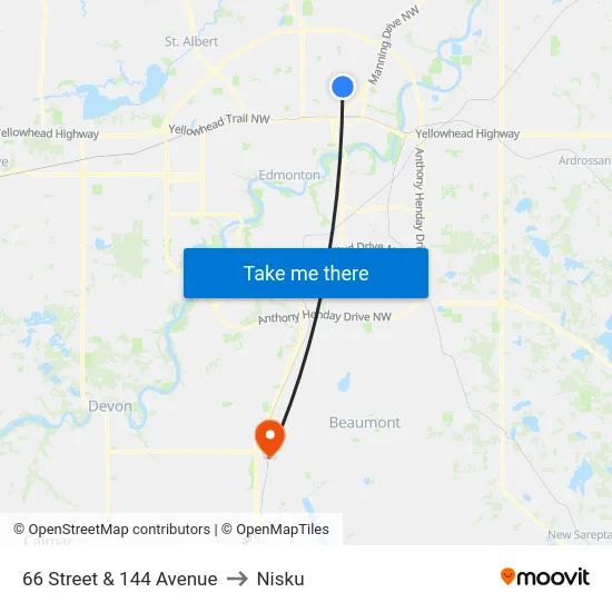 66 Street & 144 Avenue to Nisku map