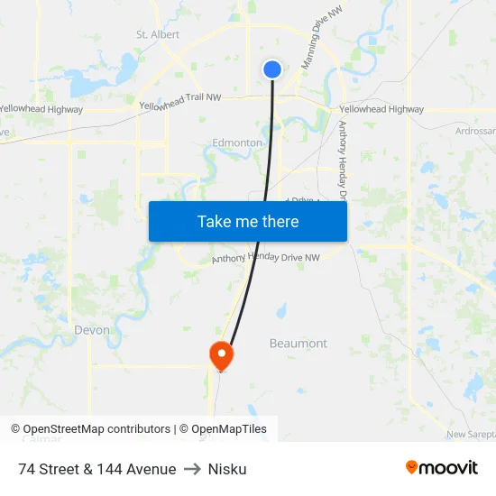74 Street & 144 Avenue to Nisku map