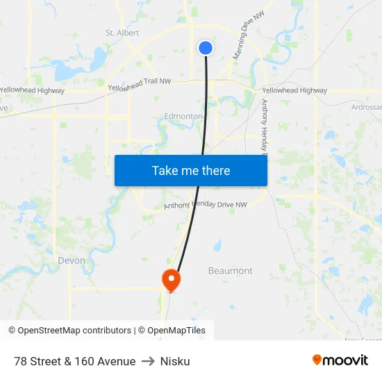 78 Street & 160 Avenue to Nisku map