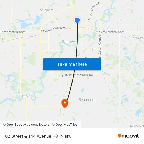 82 Street & 144 Avenue to Nisku map