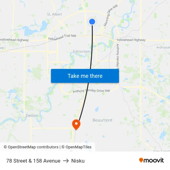 78 Street & 158 Avenue to Nisku map