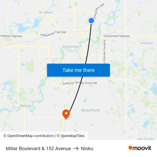 Miller Boulevard & 152 Avenue to Nisku map