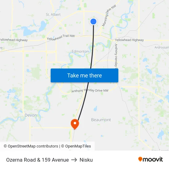 Ozerna Road & 159 Avenue to Nisku map