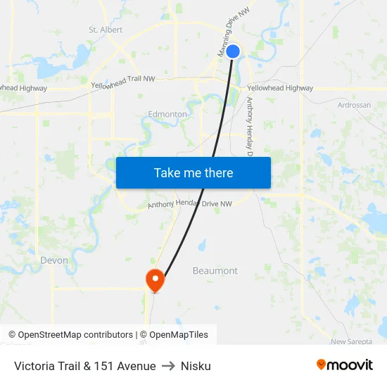 Victoria Trail & 151 Avenue to Nisku map