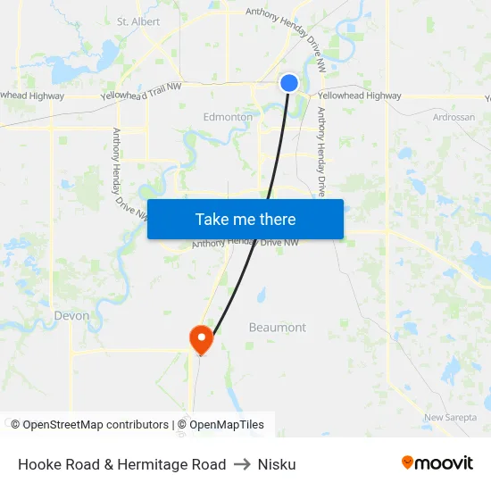 Hooke Road & Hermitage Road to Nisku map