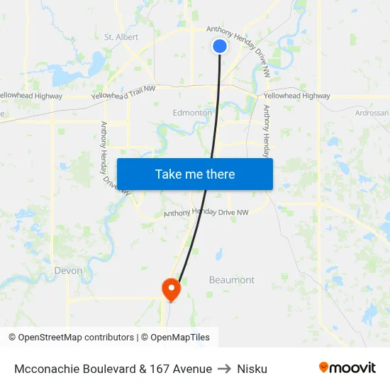 Mcconachie Boulevard & 167 Avenue to Nisku map