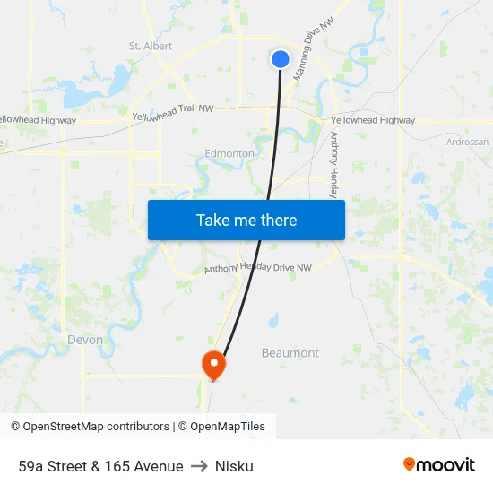 59a Street & 165 Avenue to Nisku map