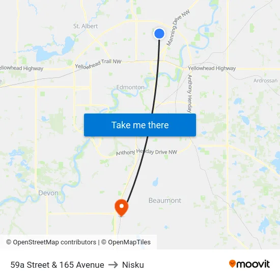 59a Street & 165 Avenue to Nisku map