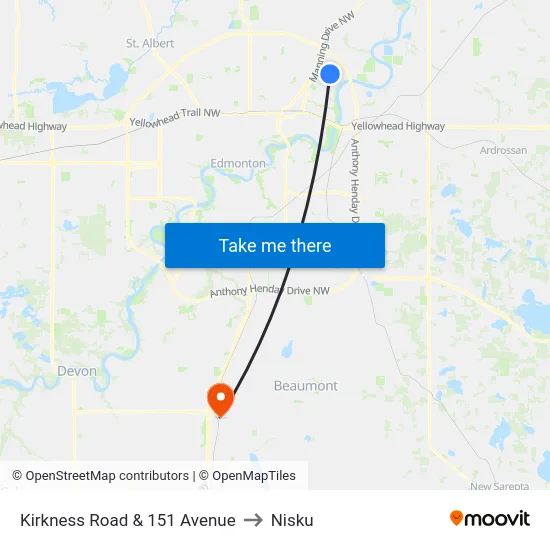 Kirkness Road & 151 Avenue to Nisku map