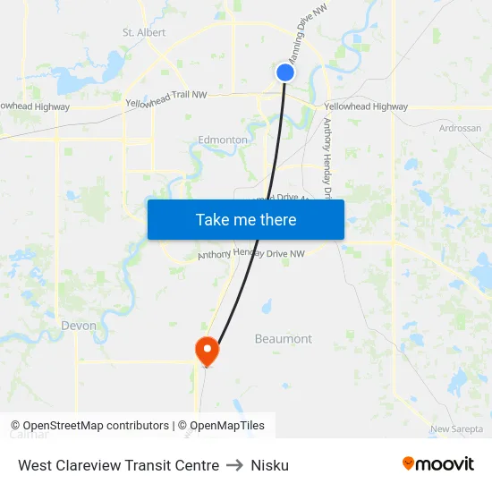 West Clareview Transit Centre to Nisku map