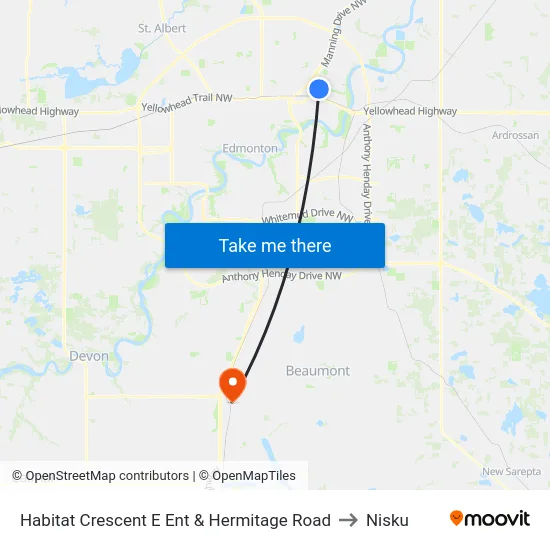 Habitat Crescent E Ent & Hermitage Road to Nisku map