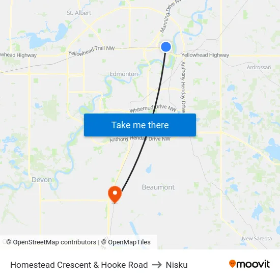 Homestead Crescent & Hooke Road to Nisku map