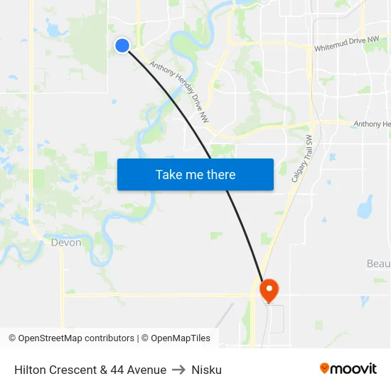 Hilton Crescent & 44 Avenue to Nisku map