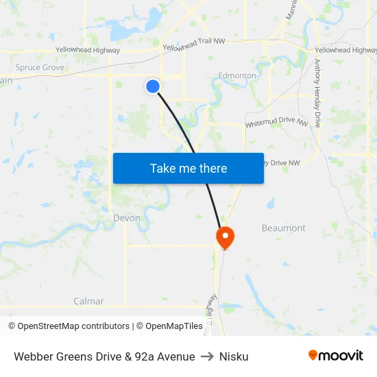 Webber Greens Drive & 92a Avenue to Nisku map