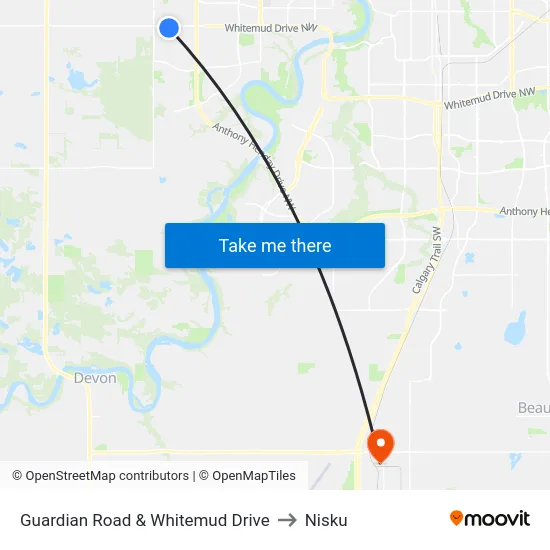 Guardian Road & Whitemud Drive to Nisku map