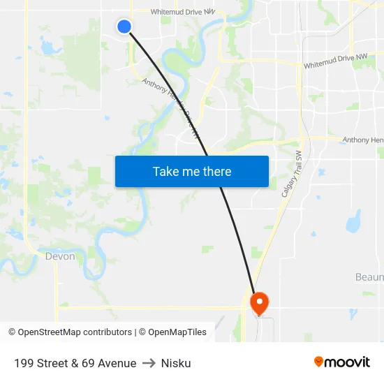 199 Street & 69 Avenue to Nisku map