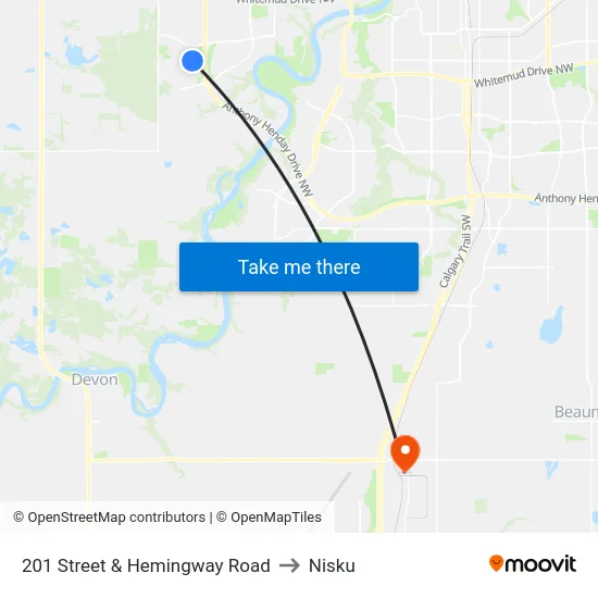201 Street & Hemingway Road to Nisku map