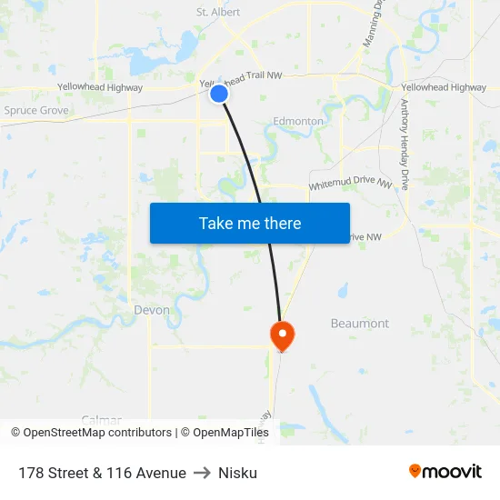 178 Street & 116 Avenue to Nisku map