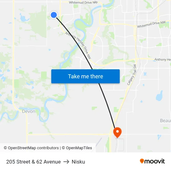 205 Street & 62 Avenue to Nisku map