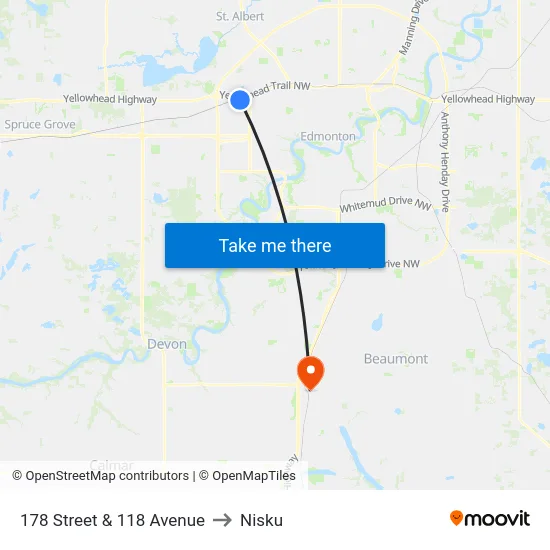 178 Street & 118 Avenue to Nisku map