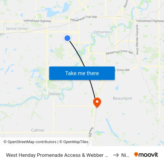 West Henday Promenade Access & Webber Greens Drive to Nisku map