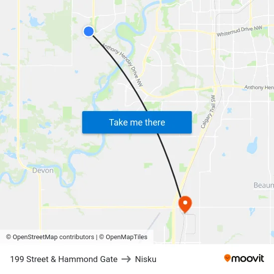 199 Street & Hammond Gate to Nisku map
