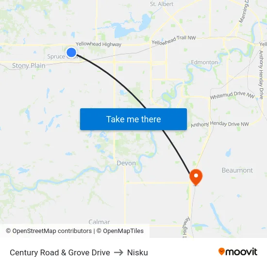 Century Road & Grove Drive to Nisku map