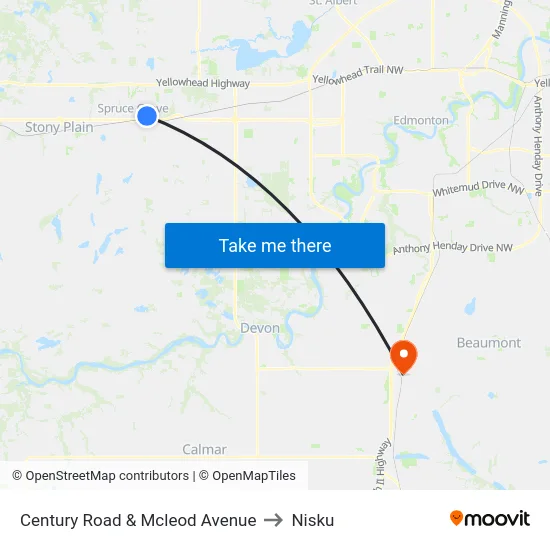 Century Road & Mcleod Avenue to Nisku map