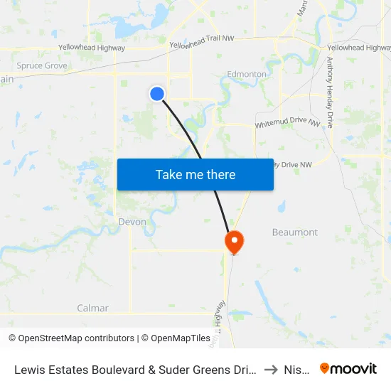 Lewis Estates Boulevard & Suder Greens Drive to Nisku map