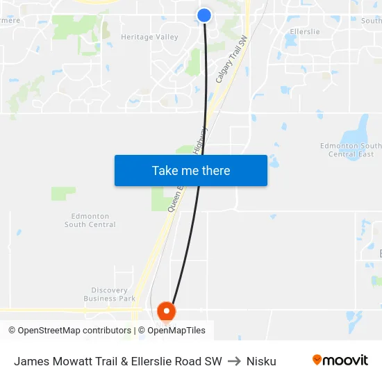 James Mowatt Trail & Ellerslie Road SW to Nisku map