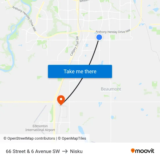 66 Street & 6 Avenue SW to Nisku map