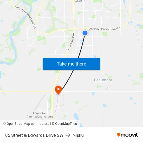 85 Street & Edwards Drive SW to Nisku map