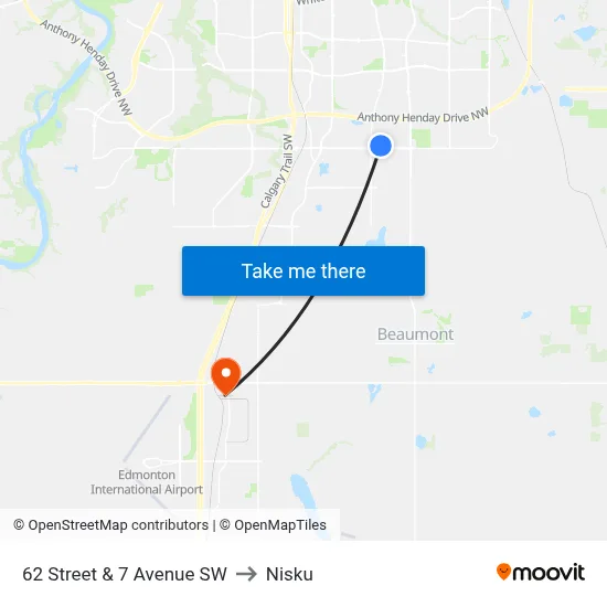 62 Street & 7 Avenue SW to Nisku map